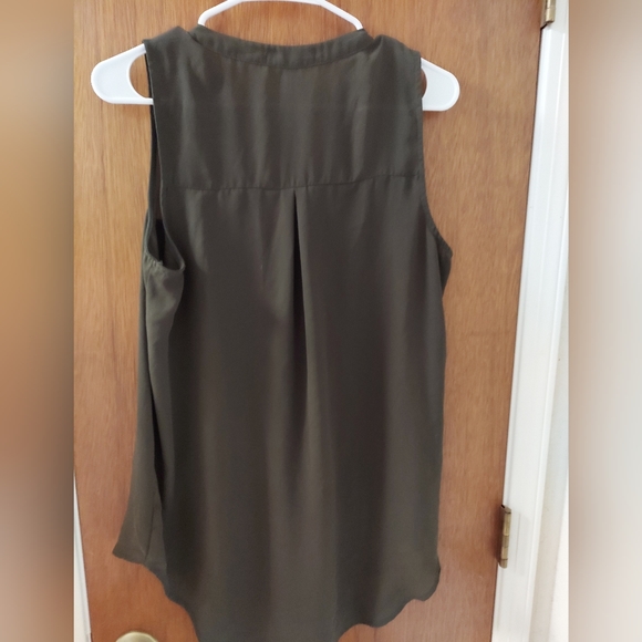 Army green, sheer dress shirt. Size L - Picture 2 of 3